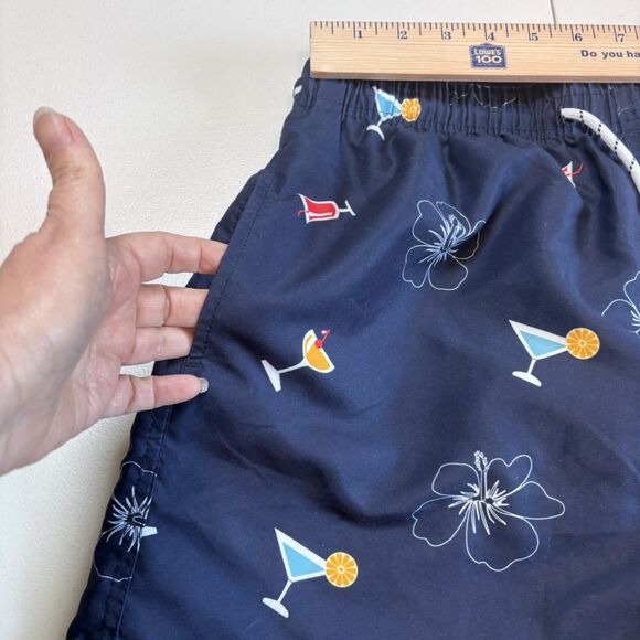 SHEIN Men's Blue with Coctail Print Drawstring Waist Swim Shorts, Size Large - Picture 4 of 7